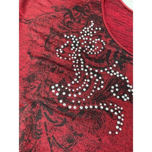 i Jeans by Buffalo Women's Metallic Red Knit Shirt Top Blouse Rhinestones Size M - Picture 6 of 12